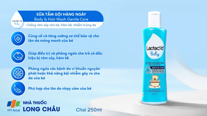 Sữa tắm gội Body And Hair Wash Gentle Care Lactacyd BB tăng cường bảo vệ làn da mỏng manh của bé (250ml)